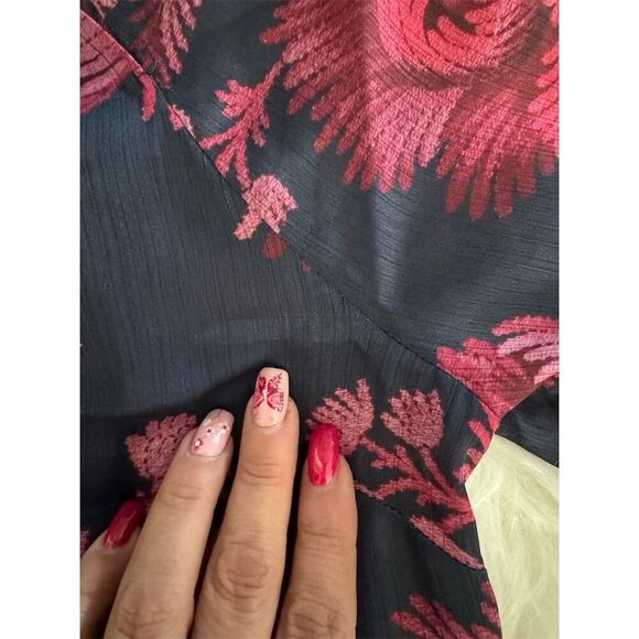 Ted Baker London Women's Floral Blouse Size 0 Multicolor Long Sleeve Tie Neck - Picture 13 of 16